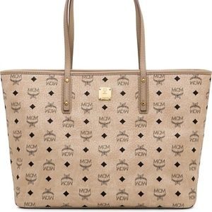 MCM Anya Medium Top-Zip Shopper Tote Beige